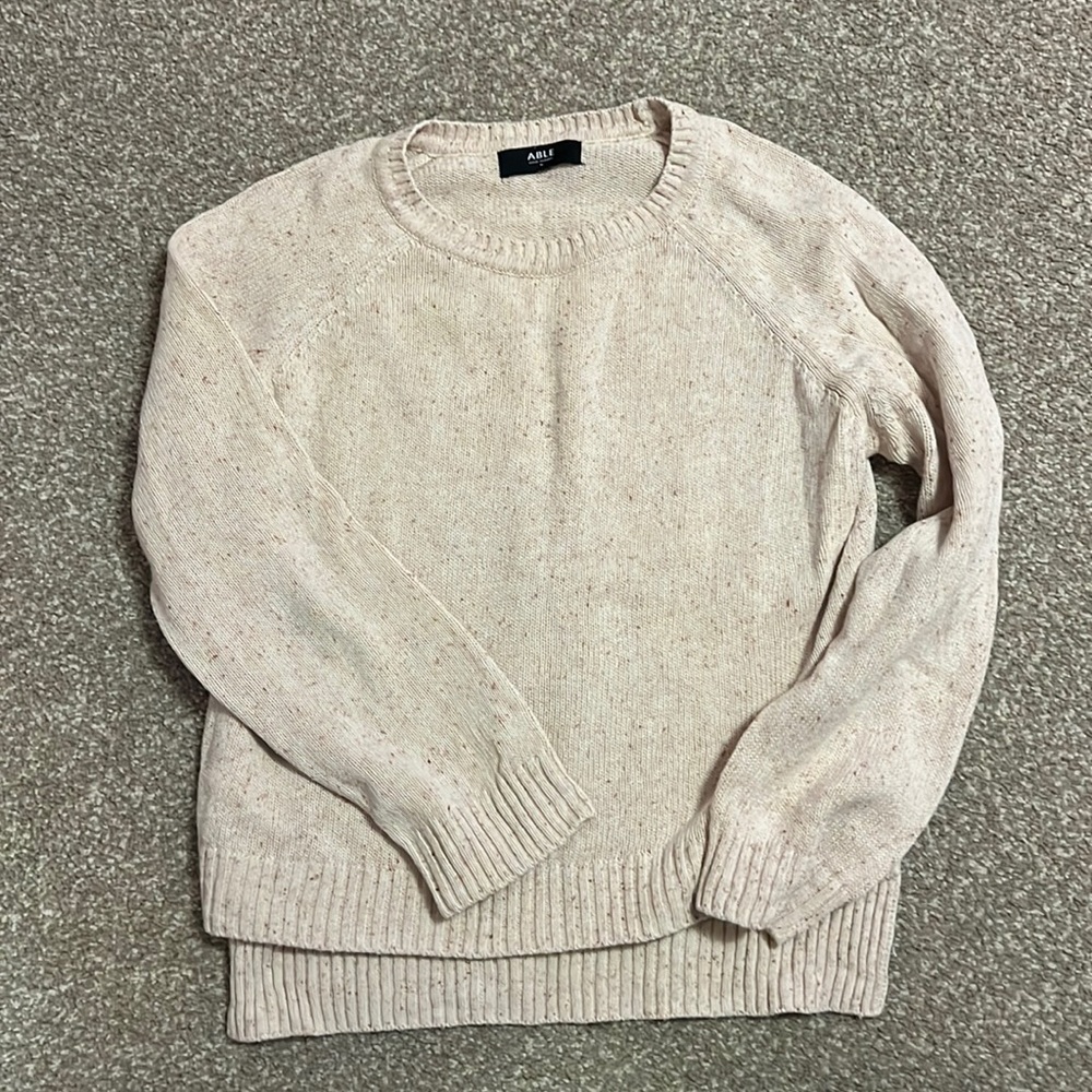 Able crewneck 100% cotton sweater size M, tan with brown flecks
